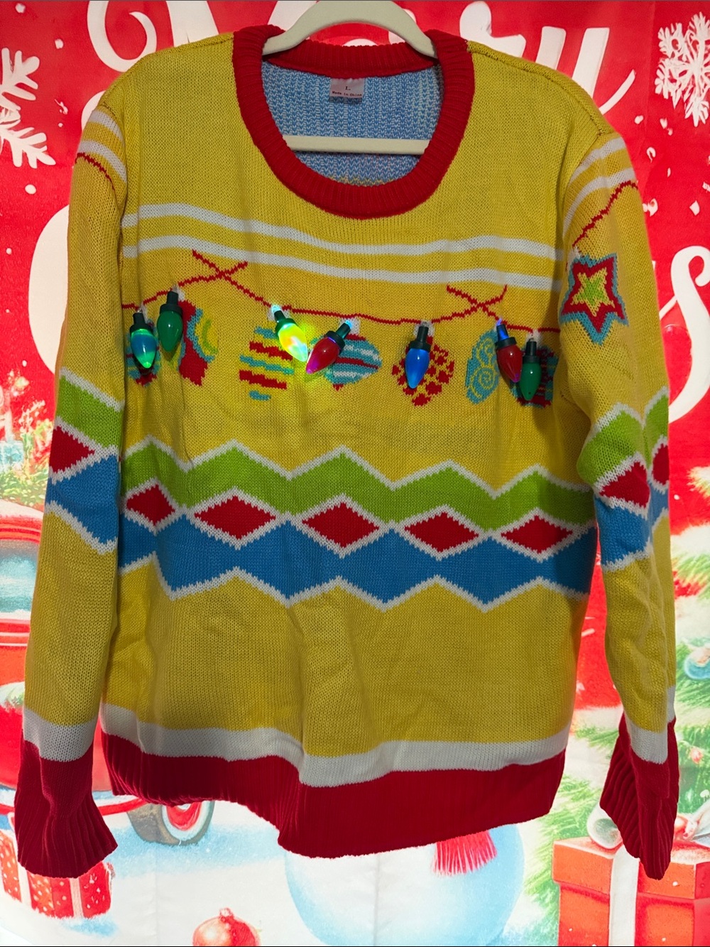 Festive Yellow Holiday Light-Up Women's Sweater